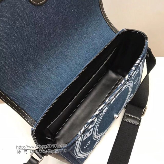 Burberry專櫃新款男包 巴寶莉品牌徽標圖案牛仔布男士單肩斜挎包  db1090